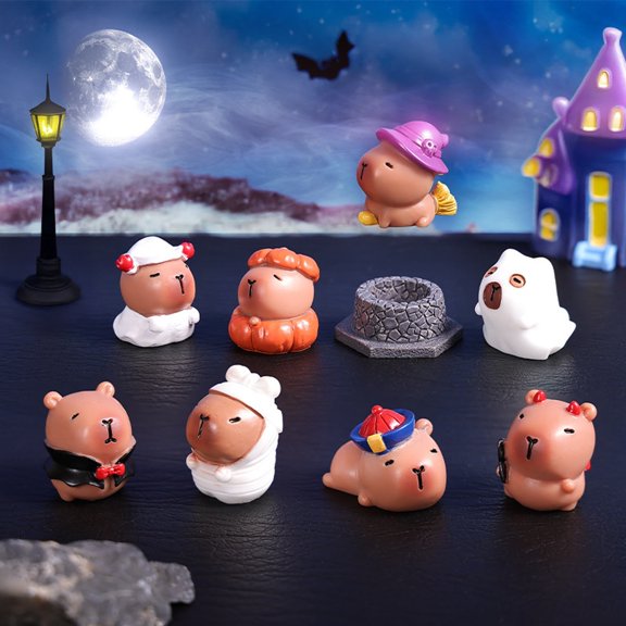 1 Set of 8 Capybara Halloween Theme Figure Toys, 0.94" Kawaii Capybara Minifigures Desktop Ornament Decoration, Gifts for Women & Fans