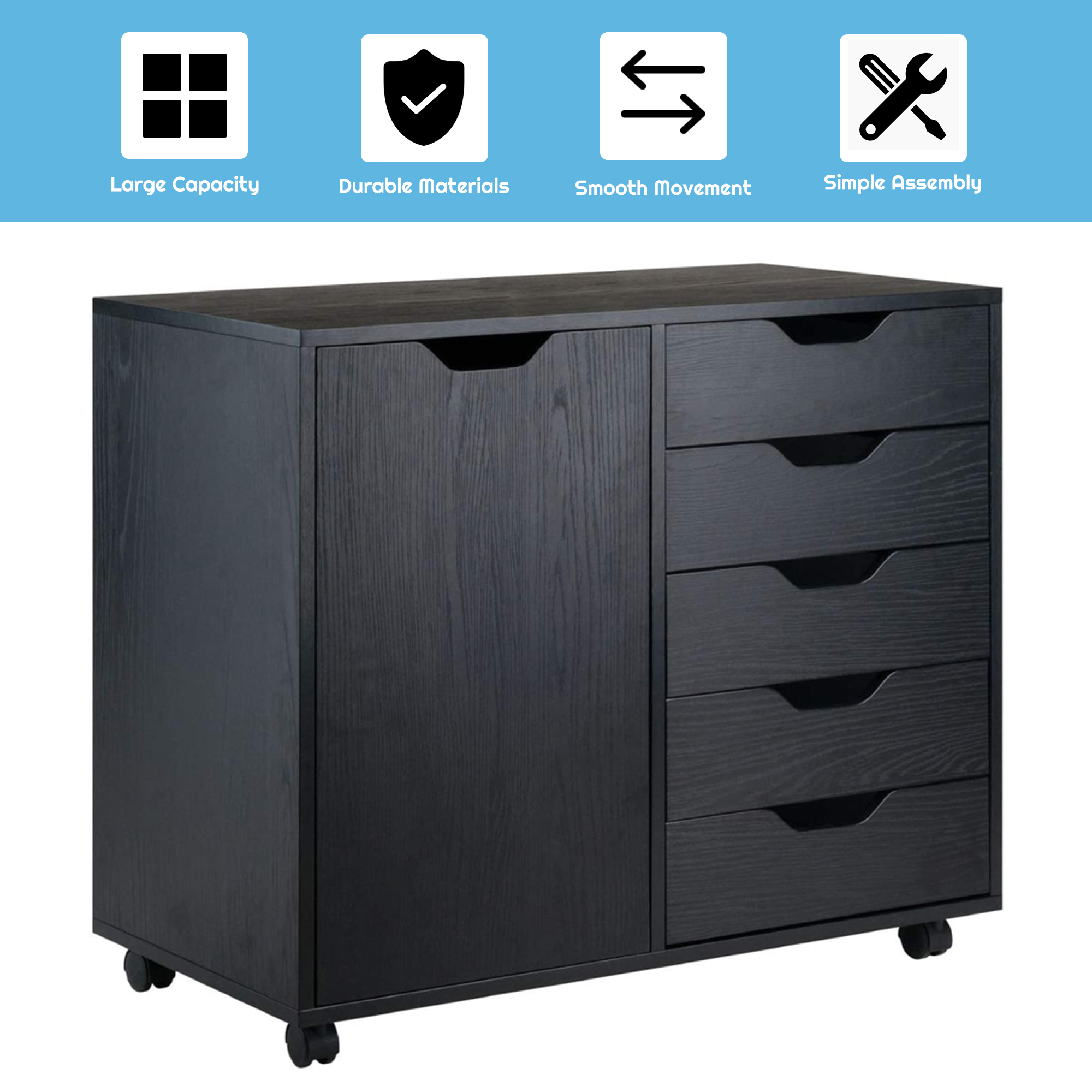 Wood File 6Drawer Mobile Filing for Home Office