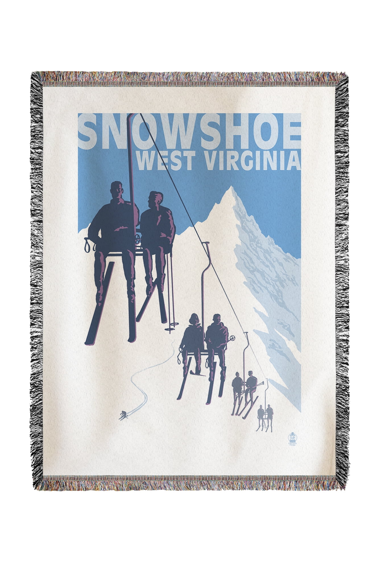 Snowshoe, West Virginia Skiers on Lift Lantern Press Poster (60x80 Woven Chenille Yarn Blanket) by Lantern Press