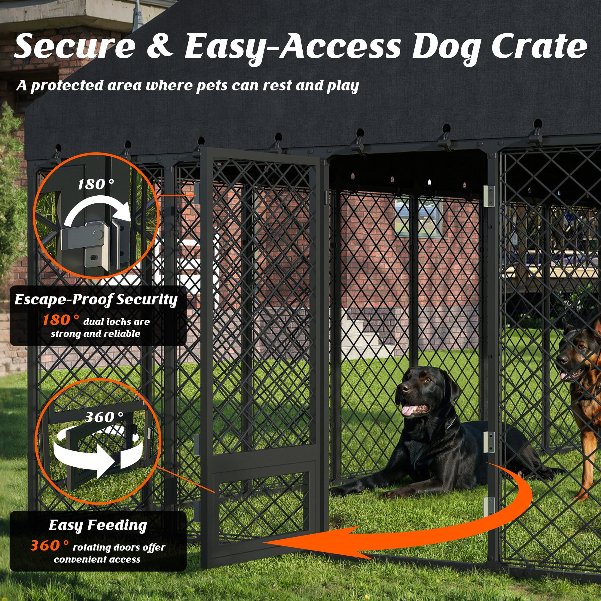 10×10 ft Heavy-Duty Outdoor Dog Kennel with Roof, Weather-Resistant Metal Enclosure with Double-Lock Door