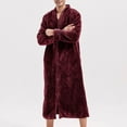 thumbnail image 4 of Previn Men's Flannel Robe Long Sleeve Winter Thick Long BathrobeZip Up House Coat Fuzzy Zipper V Neck Fleece Sleepwear Burgundy Small-Medium, 4 of 4