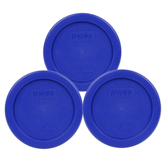 Pyrex 7202-PC Cadet Blue Round Plastic Food Storage Replacement Lid Cover (3-Pack)