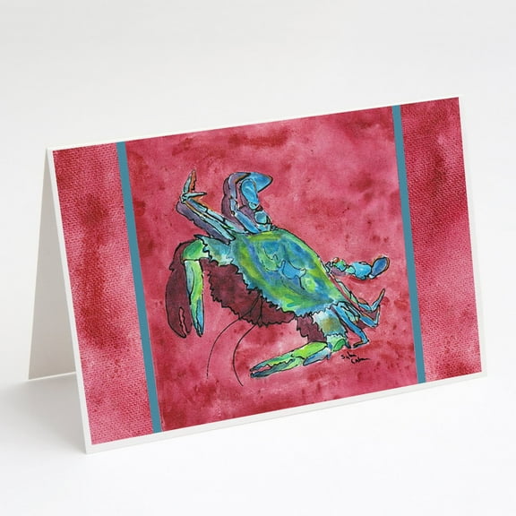 Blue Crab on Red Greeting Cards and Envelopes Pack of 8