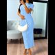 thumbnail image 5 of Vestido de Cóctel Ajustado Midi Texturizado con Bolsillos y Botones para Mujer Azul XS, 5 of 7