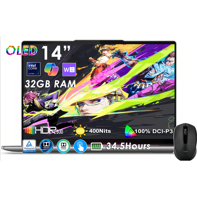 Lenovo Slim 7i Aura Edition, 14" OLED Touch Copilot+ PC, Intel Core Ultra 7 258V, 32GB RAM, 2TB SSD, Wi-Fi 7, Win 11 Pro, 2.84 lbs, Storm Grey, C/mouse