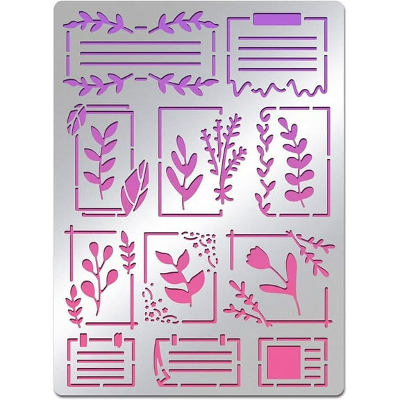 Leaf Pattern Stainless Steel Stencil 5.5x7.5 Inches Reusable Stainless Steel Stencil for DIY Photo Album Drawing Stencil for Decorative Embossed Painting