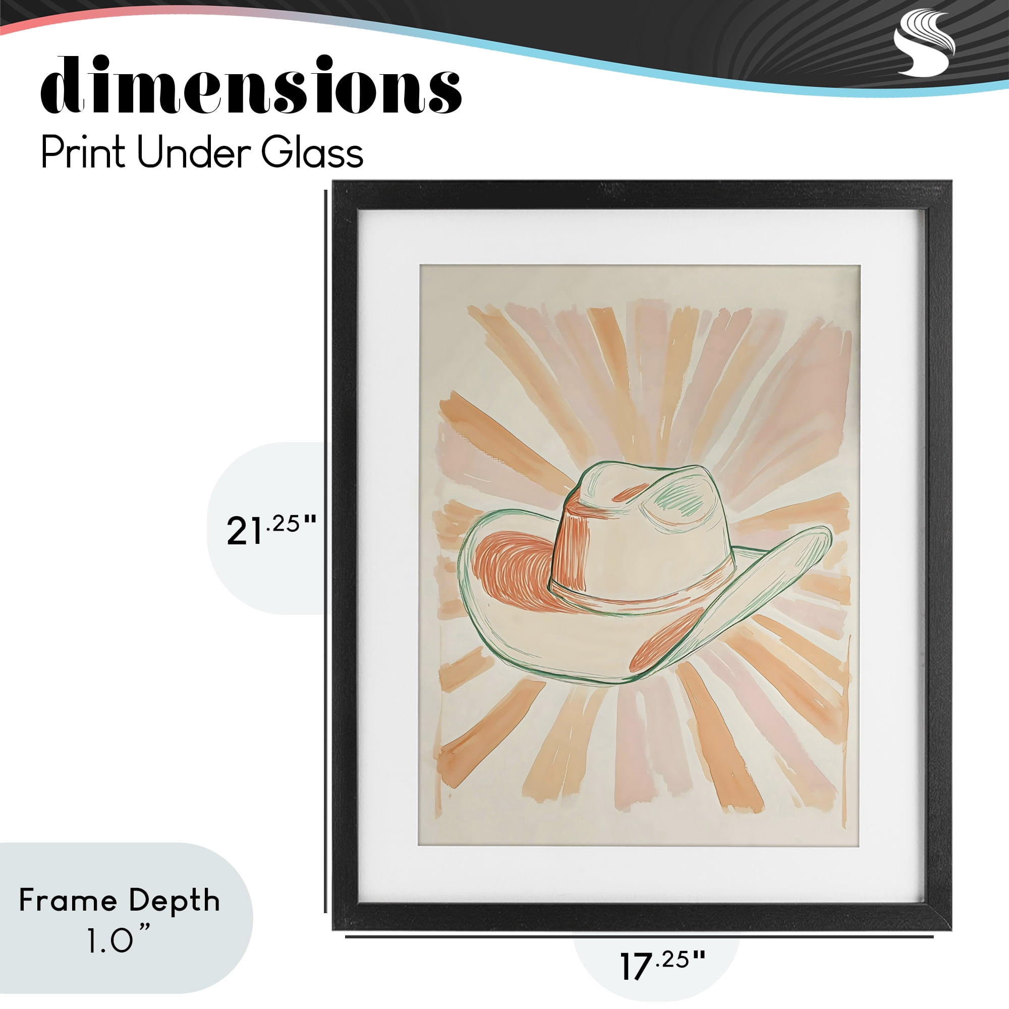 Stupell Industries Sunburst & Cowboy Hat Black Framed Print Under Glass, design by The Prints Vibe