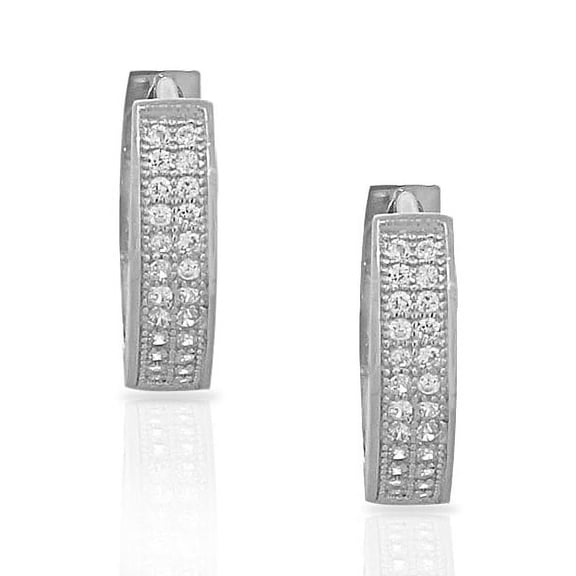 925 Sterling Silver White Round CZ Hoop Huggie Earrings