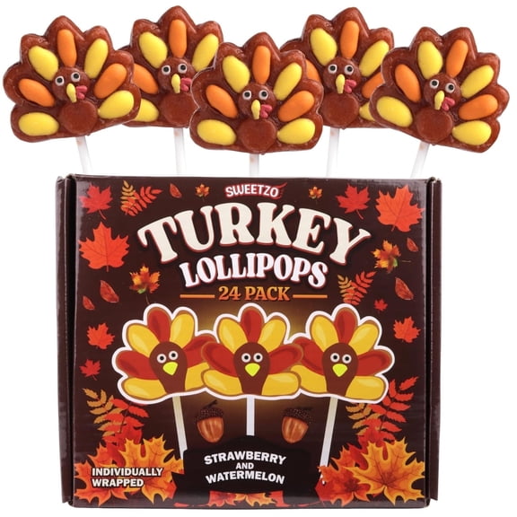 Thanksgiving Turkey Watermelon and Strawberry Lollipops, 24 Count Suckers, 10.16 Ounce Box