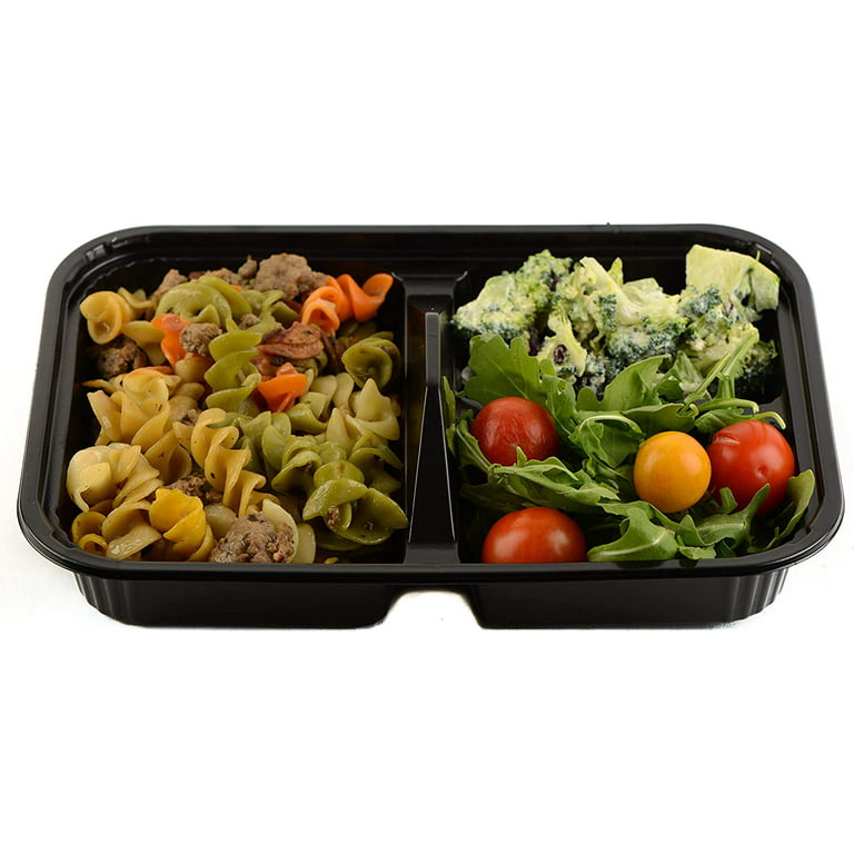 [270 Pack] 3 Compartment Black Disposable Container with Lids, Meal Prep Container, Food Storage Bento Box, Disposable, Stir Fry | Lunch Boxes | BPA