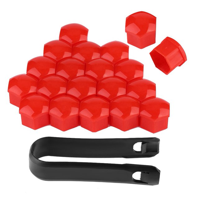 20 piezas tuerca de 17mm para rueda de coche, protección de tornillo de cubo automático, tapa de cubierta antirrobo, color rojo