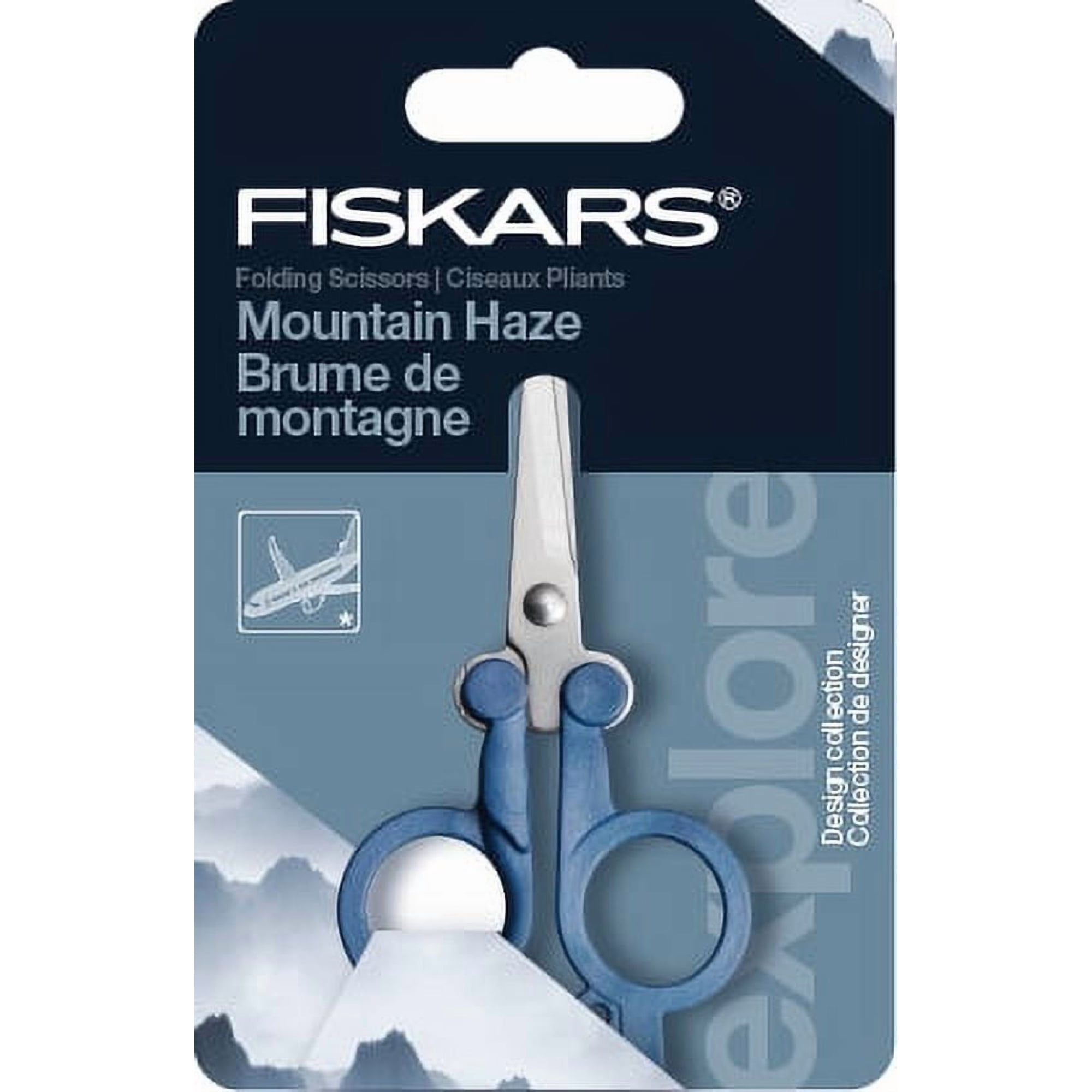 Fiskars Folding Scissors with Double-Loop Handle Stainless Steel, 4", Mountain Haze Blue