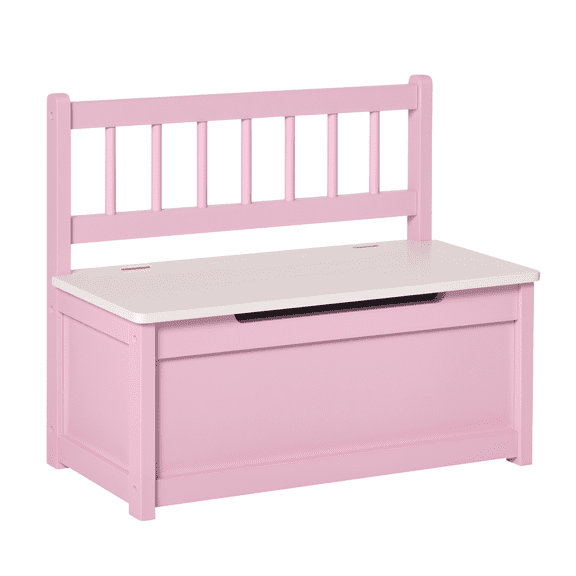 Kids Toy Box Chest - Pink Storage Bench with Lid & Backrest - 27L Toy Organizer for Nursery, Playroom, Bedroom - 24x12x20in