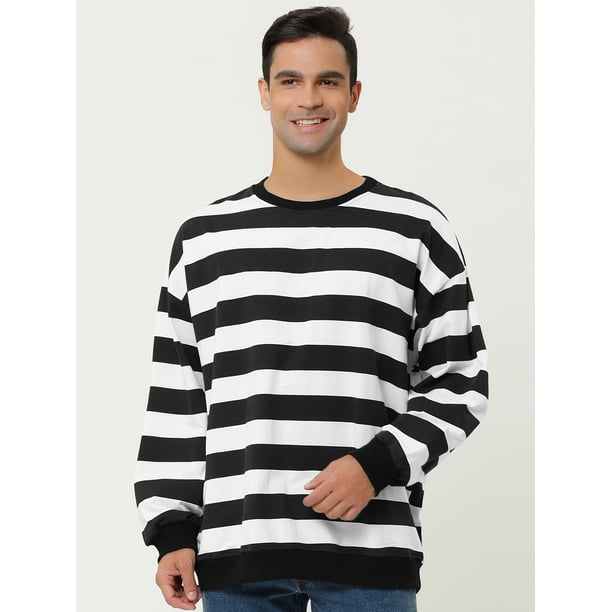 Camiseta de manga larga con cuello redondo y cuello redondo a rayas para hombre En blanco y negro M Lars Amadeus Camiseta Walmart en linea