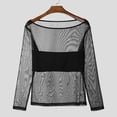 thumbnail image 6 of UQJfacai Mens Mesh Off Shoulder Tops Sheer See Through Long Sleeve Shirts Stretch Muscle Fitted Tee Summer Party Night Clubwear Black XL, 6 of 9