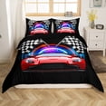 thumbnail image 1 of Erosebridal Housse de Couette Voiture de Course Rouge Grand Lit, Housse de Couette Sport de Vitesse Grand Lit, Décor Drapeau à Damier, Réversible 3 Pcs (Sans Couette), 1 of 7