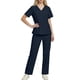 thumbnail image 1 of Conjuntos de uniforme médico para mujer, informal, cuello en V, manga corta, camiseta y pantalones con cintura elástica, color liso, 2 piezas, con bolsillos, 1 of 9