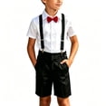 thumbnail image 2 of LEKWK Boys School Uniform Outfits Short Sleeve Cute Bowtie Formal Shirts and Suspender Shorts Summer Gentleman Casual Party Preppy Suit 2-15Y, 2 of 6
