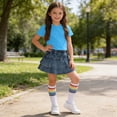 thumbnail image 4 of Cethrio Girls Cotton Outfit Sets, 3 Piece Short Sleeve Summer T-shirts Skirts and Socks Set Blue Size 5T, 4 of 7