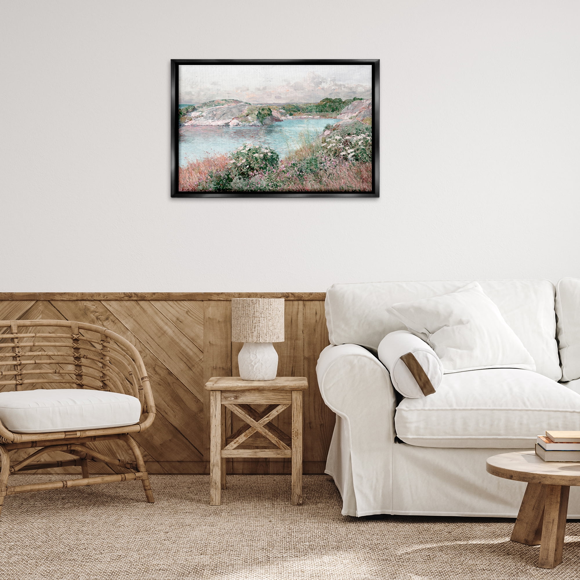 Stupell Industries Classic Riverbank Landscape Landscape & Nature Painting Black Floater Framed Canvas Art Print Wall Art, 31 x 21