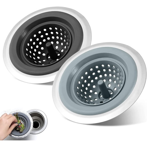 Silicone Sink Strainer, 2 Pcs Kitchen Sink Strainers, Kitchen Sink Plug Suitable for Bathroom Kitchen Drain Strainer(Black and Gray)