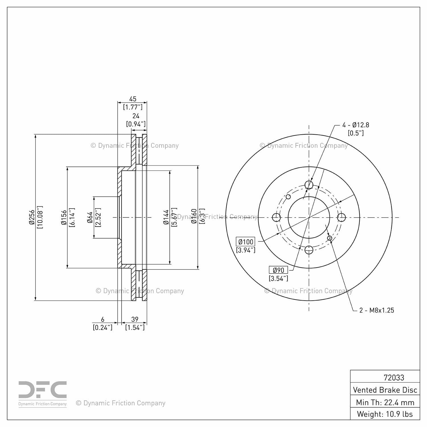 Front Dynamic Friction Company Disc Brake Rotor 600-72033 (1) For 1998-2002 Mitsubishi Mirage, 2002-2007 Mitsubishi Lancer