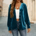 thumbnail image 4 of Posijego Women's Velvet Cardigans Button down Velour Long Sleeve Vintage Casual Shirts Spring Outerwear Jackets, 4 of 9