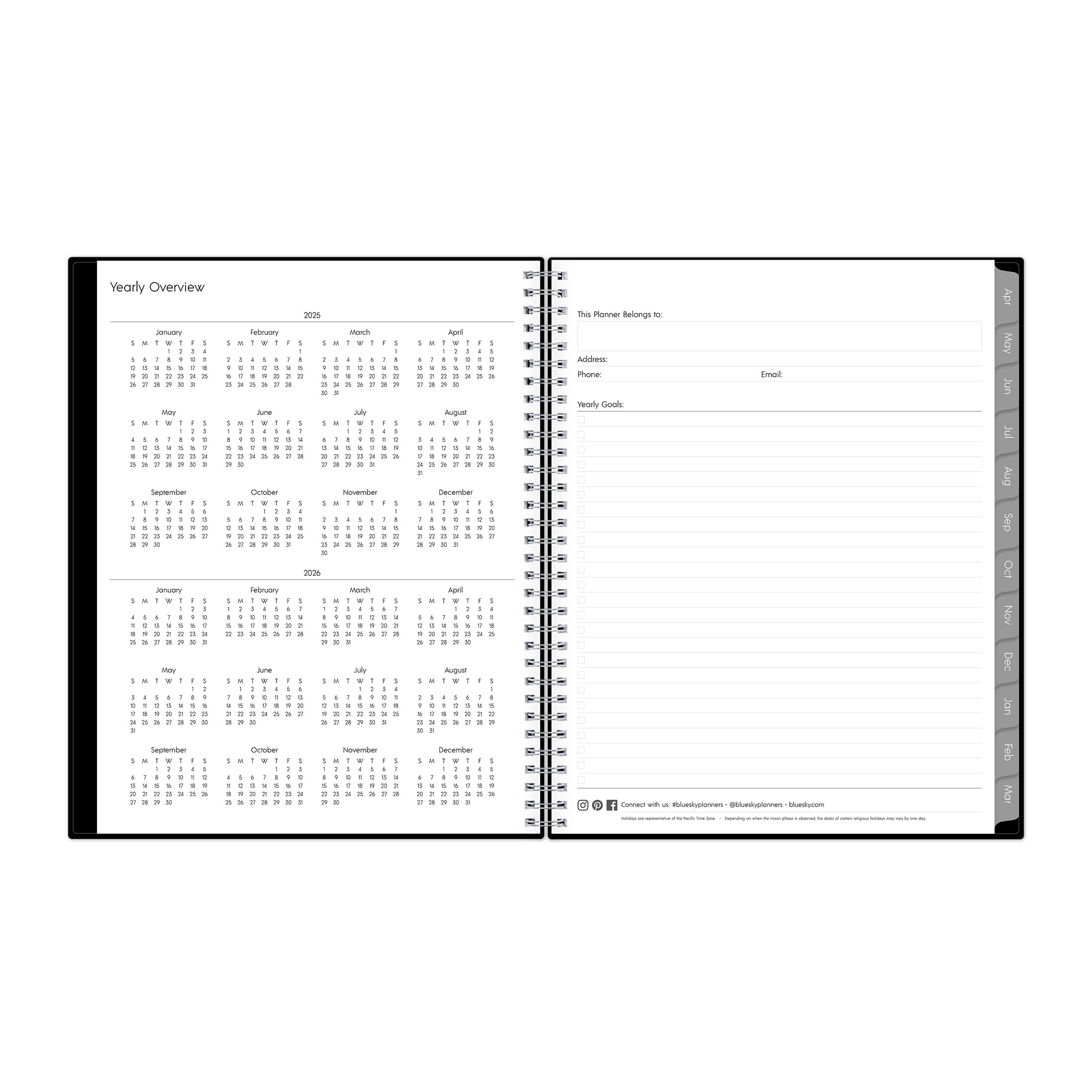 Blue Sky Monthly Weekly Large Planner, 8.5" x 11" Black 15-Month (April 2025 - June 2026)