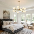 thumbnail image 3 of KCO Lighting 12 Light Modern Sputnik Chandelier, White Glass Globe Pendant Light, Geometric Brushed Brass Chandelier, 3 of 9