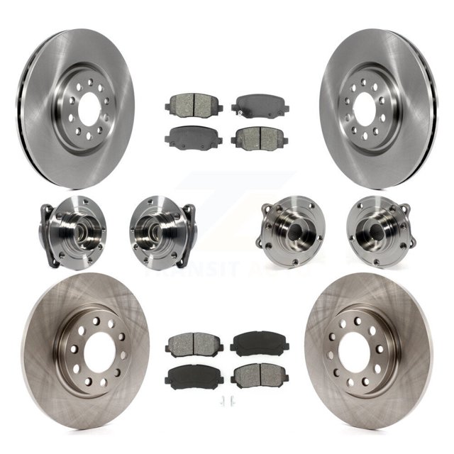 Transit Auto Front Rear Hub Bearing Assembly Disc Brake Rotor and Semi-Metallic Pad Kit (10Pc) for Car 2015-2017 Chrysler 200 FWD with 330mm Diameter Left Right Driver Passenger KBB-113394