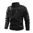 thumbnail image 2 of Lovskoo 2024 Men's Leather Jacket Zipper Open Fleece Coat Long Sleeve Stand Collar Jacket Vintage Washed Jacket Motorcycle Jacket Black, 2 of 5