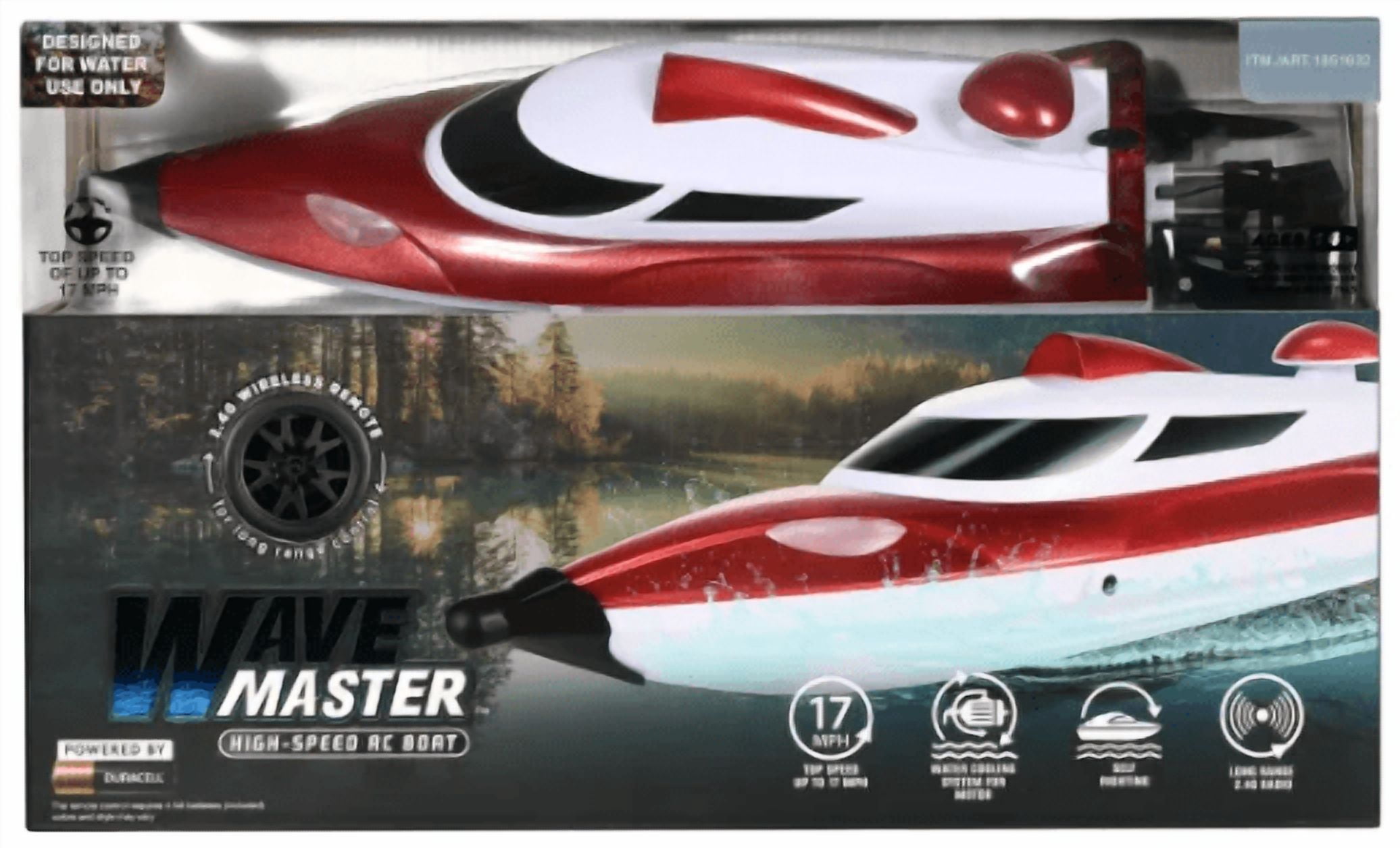 Wave Master High Speed RC Boat 17 MPH, 2.4GHz Remote Control Boat, Water Cooled Motor, Self-Righting Hull, Rechargeable Battery, Ready to Run -RED