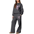 thumbnail image 5 of Bow Outfits Bow Sweatsuit Bow Matching Sweat Sets for Women Weatsuits Women 2 Piece Outfit Bow Graphic Cute Hoodies Matching Wide Leg Sweatpants Lounge Sets Sweat Set, Light Gray M, 5 of 5