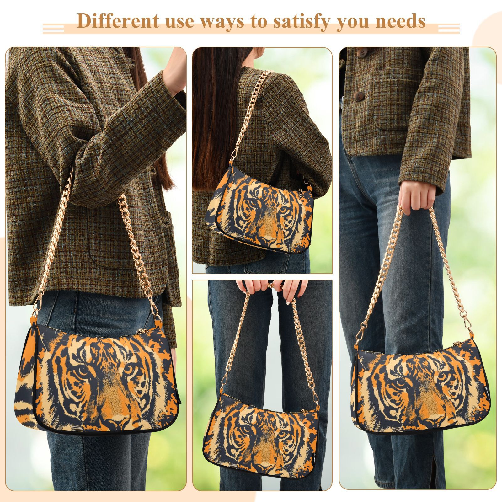 Tiger Or FaceWomen Small Shoulder Bag Crossbody Tote Hobo Bags Purse Clutch Handbags with Chain Strap for Women