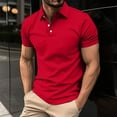 thumbnail image 2 of XDZJLR Men's Polo Shirts Short Sleeve T Shirt Casual Solid Ribbed Holiday Shirts Tops Blouse Red L, 2 of 7