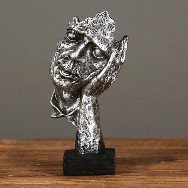 Estatua Del Pensador Resina El silencio es oro Escultura Adornos Pensador abstracto Estatua Artesanías (E) Wdftyju Libre de BPA