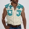 thumbnail image 4 of Camisas de Cuello para Hombres, Moda Casual Día de la Independencia Imprimir Turndown Bolsillos sin Mangas Tanque Deportivo, 4 of 5