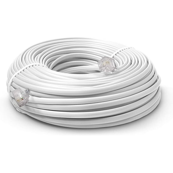THE CIMPLE CO - 50 FT Feet Modular Phone Line Cord - High Quality 2 Conductor - White - 1 Pack