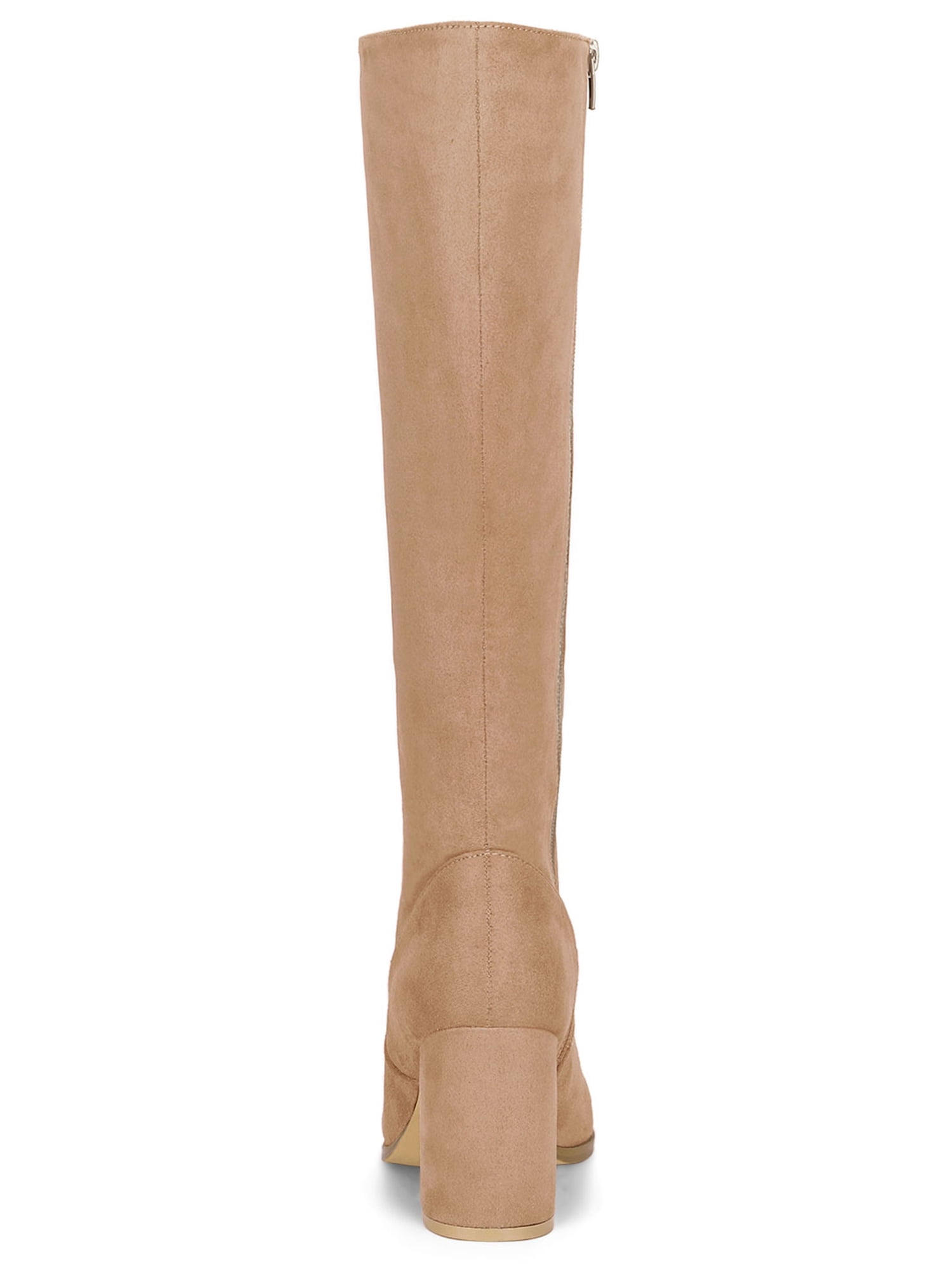 DARING DIVA Women's Stylish Side Zipper Chunky Heel Knee High Boots Khaki 6