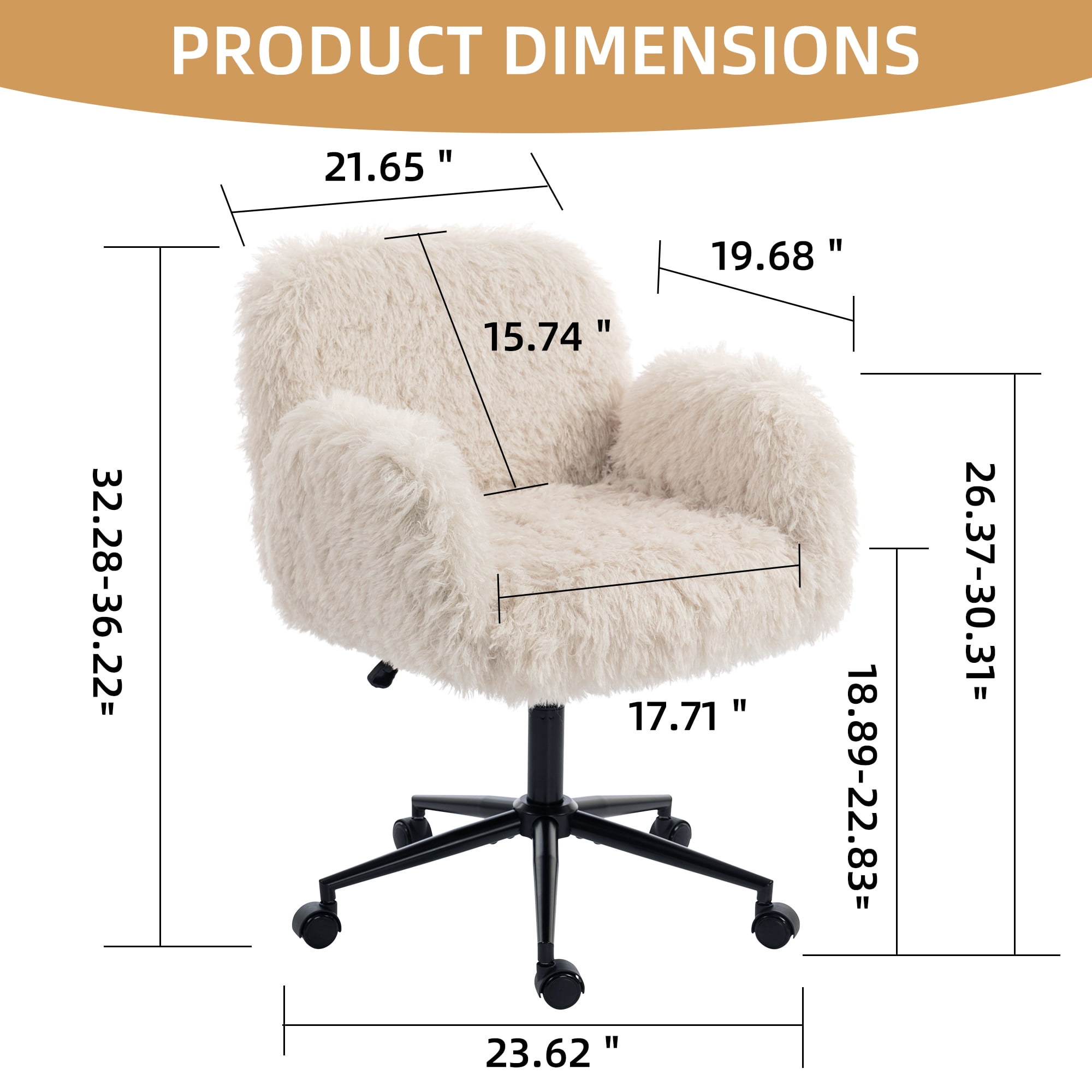Jopath Criss Cross Chair with 5-Gear Adjustable Armrests and Wheels, Ergonomic Thickened Backrest Swivel Desk Chair for Home Office Vanity Bedroom and Living Room Beige Lamb Wool