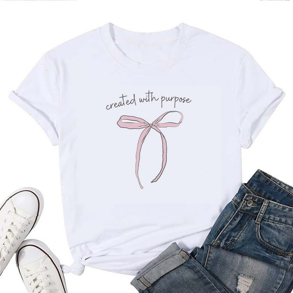Womens Bow Coquette T-Shirt,Cute Pink Aesthetic Graphic Tee, Trendy Oversized Casual Top, Clean Girl Style