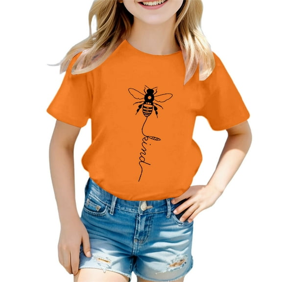 Toddler Girls Tees Cute Cartoon Bee Graphic Round Neck Short Sleeve Multicolor Tee Kids Girls Summer Everyday Wear Stylish Comfy Tees，12 -13 Years