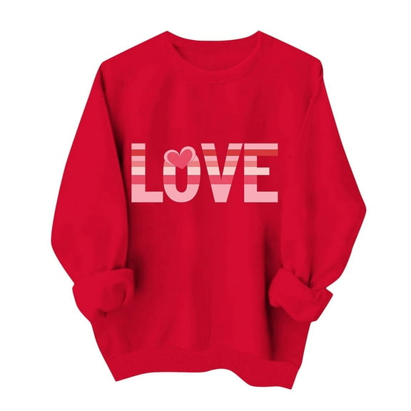 Guluxicc Womens Long Sleeve Sweatshirts Casual Cute Valentine's Day Graphic Print Pullover Tops, Red, 3XL