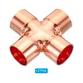 thumbnail image 3 of Uxcell Copper Cross Pipe Fitting 4 Way Copper End Feed Equal Connector for Plumbing Air Conditioning 7/8 Inch 2, 3 of 5