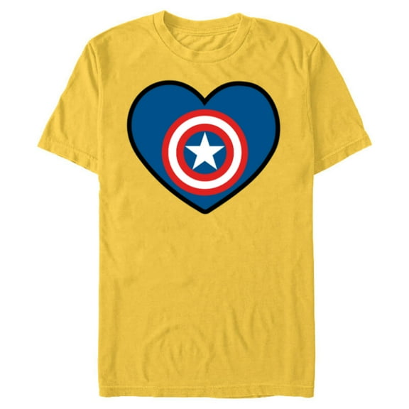 Marvel Captain America Avengers Heart Love Valentine’s Day - Short Sleeve Blended T-Shirt for Adults - Customized-Yellow