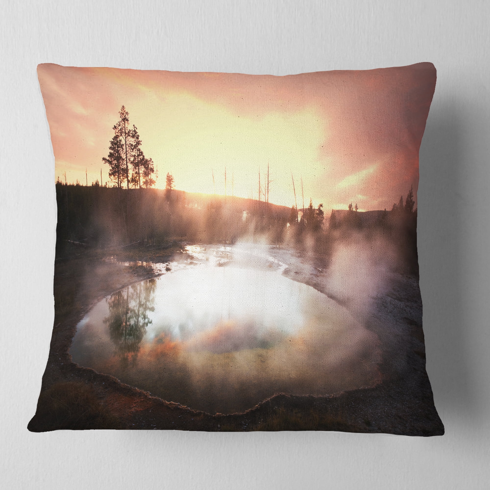 Designart Evening at Morning Glory Pool - Landscape Photography Throw Pillow - 18x18