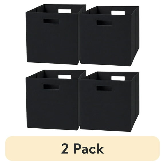 (2 pack) Better Homes & Gardens Fabric Cube Storage Bins (12.75" x 12.75"), Black, 2 Pack