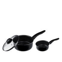 Mainstays 3 Piece Non-Stick Sauce Pans Black, 1Qt & 2Qt with Single Lid