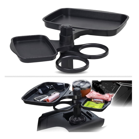 Renyuanyuan 4 in 1 Car Cup Holder Expander with Phone Stand, 2 Food Trays, and 2 Drink Holders