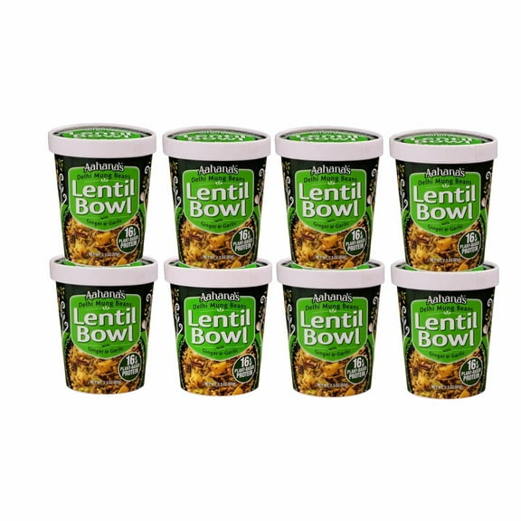 Aahana's Lentil Bowl with Sprouted Mung Beans - Ginger & Garlic –Vegan Food, Gluten Free Meals, Kosher, Non-GMO, Plant-Based, Meals Ready To Eat Indian Food & Vegetarian Food | Just Add Water(8 Pack)